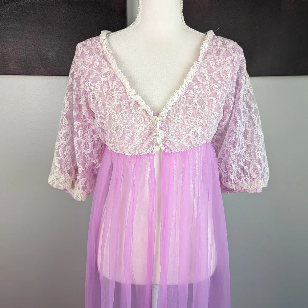 Vintage purple mesh peignoir - Picture 2 of 10